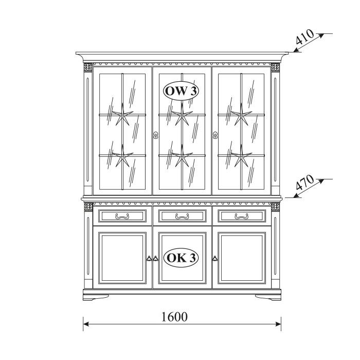 Living room classic wooden showcase with 3-swing glass doors,wooden doors & 3-sliding drawers model - OK3