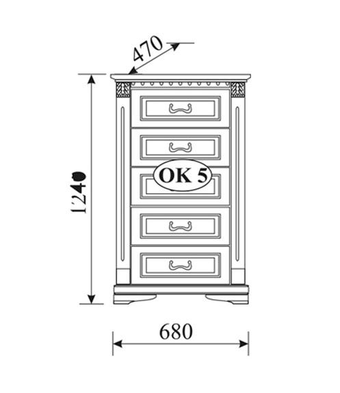 LIving room classic wooden chest of 5 drawers model - OK5