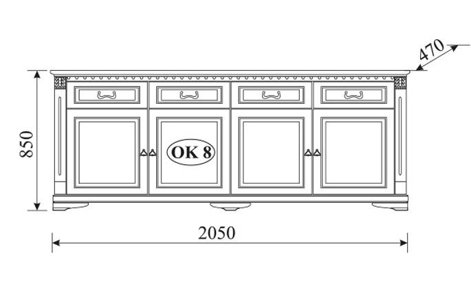 Living room wooden classic sideboard with 4-swing doors & 4-sliding drawers model - OK8