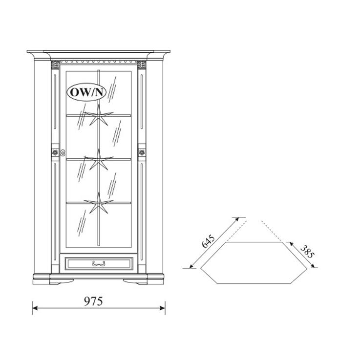 Living room classic wooden showcase with a glass swing door & a sliding drawer model - OW-N