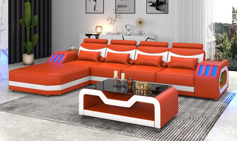 Sofa Corner Sofa Leather Sofa L Shape Couch Sofas Orange Luxury Corner Set LED