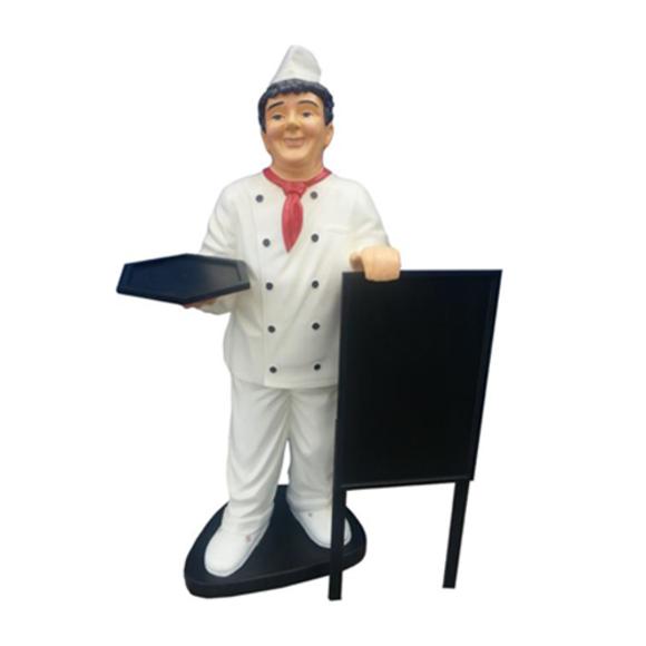 Commercial decorative sculpture designed as chef with menu desk & trey figure 155cm height