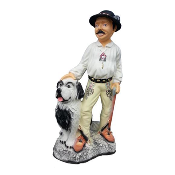 Decorative colorful sculpture designed as a man with his dog 100cm P110