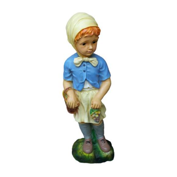 Decorative colorful figure designed as a little girl with bakset & grapes 78cm P116