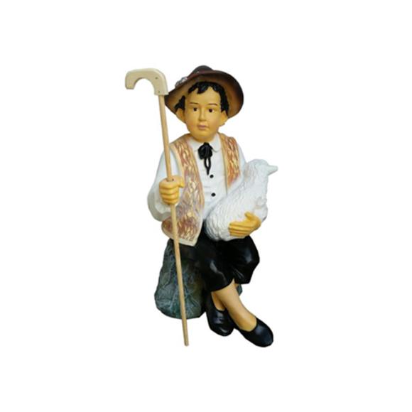 Decorative figure of little boy sitting in a stone with lamb & cane 80cm P123