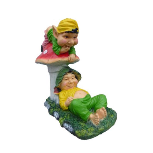 Decorative sculpture designed as two dwarfs with a amanita mushroom 60cm