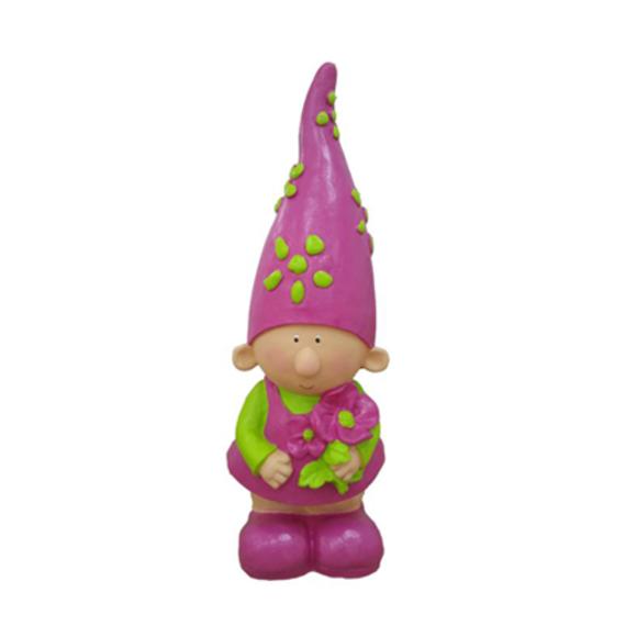 Colorful decorative garden figure designed as a green pink colored dwarf 80cm