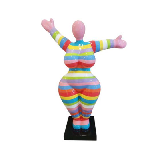 Abstract decorative sculpture designed as a standing gymnastic figure in colorful pink tones stripes 85cm