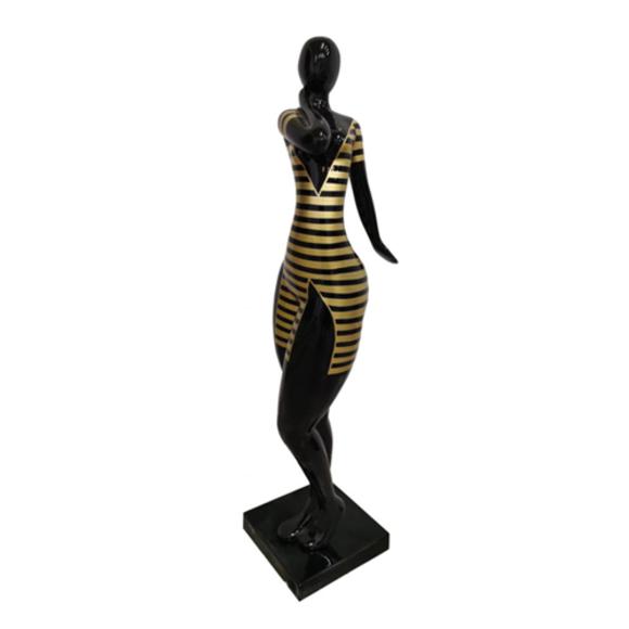 Abstract modern style decorative woman figure in colorful gold black stripes dress 102cm