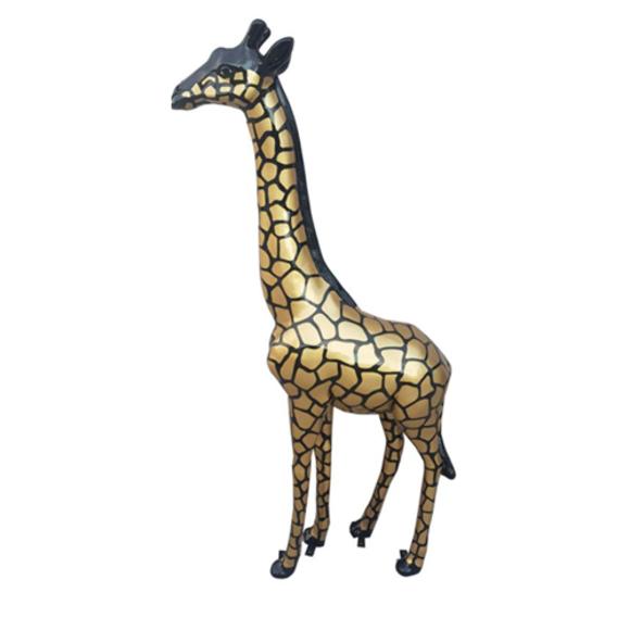 Decorative sculpture designed as gloss black/golden giraffe figure 205 cm height