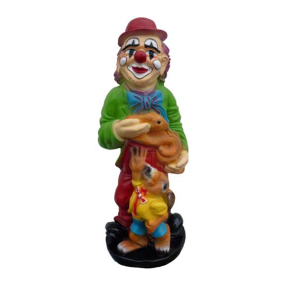 Colorful decorative sculpture designed as clown with a snake & a bunny 75cm