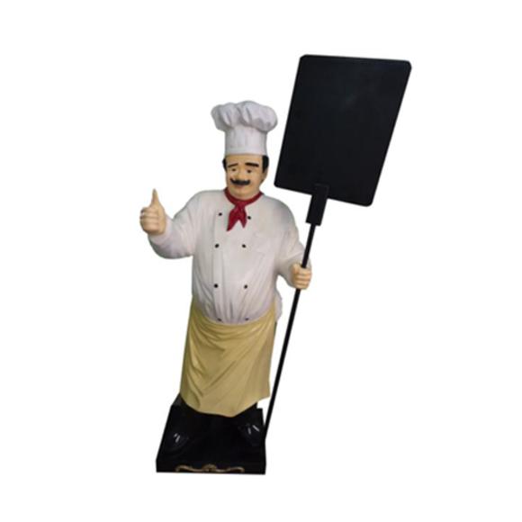 Decorative restaurant sculpture designed as chef with menu board figure 178cm height