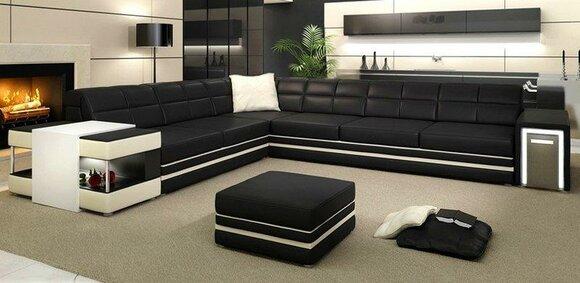 Corner sofa sofa couch upholstery leather set living area corner living black 3026