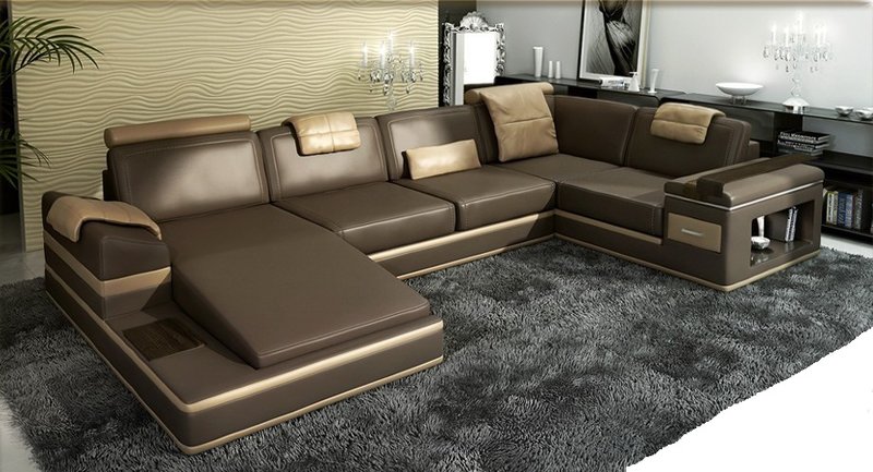 Corner Sofa Couch Upholstery Leather Set Corner Living Beige PHM104