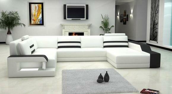 Corner Sofa Couch Upholstery Leather Set Living Room Corner Living White PHX1