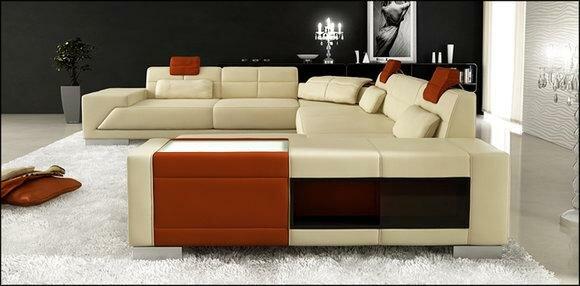 Corner Sofa Couch Upholstery Leather Set Corner Living Beige PH3005