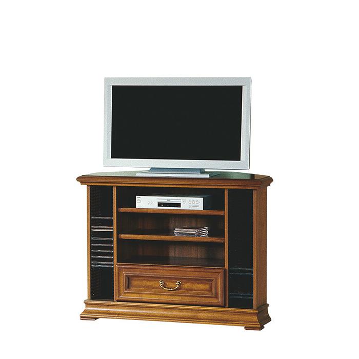 Living room classic wooden country style TV lowboard with shelves & sliding drawer model R-RTV-N