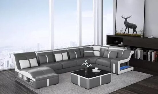 Living area U shape corner sofa design corner set couches seating furniture leather immediately