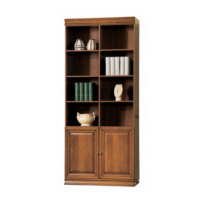 Classic counrty style wooden bookcase with shelves & 2-swing doors Model SE-3