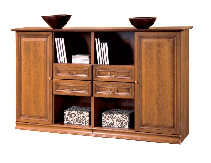 Classic country style wooden sideboard with 2-swing doors, 4-sliding drawers & shelves Model SE-4K