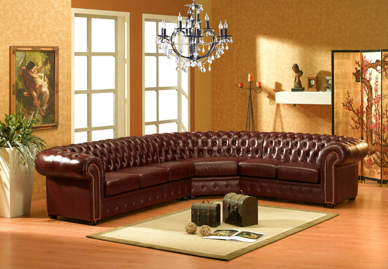 Classic Chesterfield Corner Sofa L-Shaped Brown Faux Leather Couch Luxurious Design