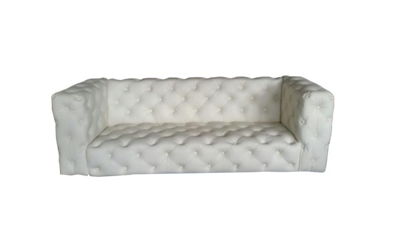 Chesterfield Sofa 3-Seater Snow White Faux Leather Upholstery With Buttons Comfortable Sofas