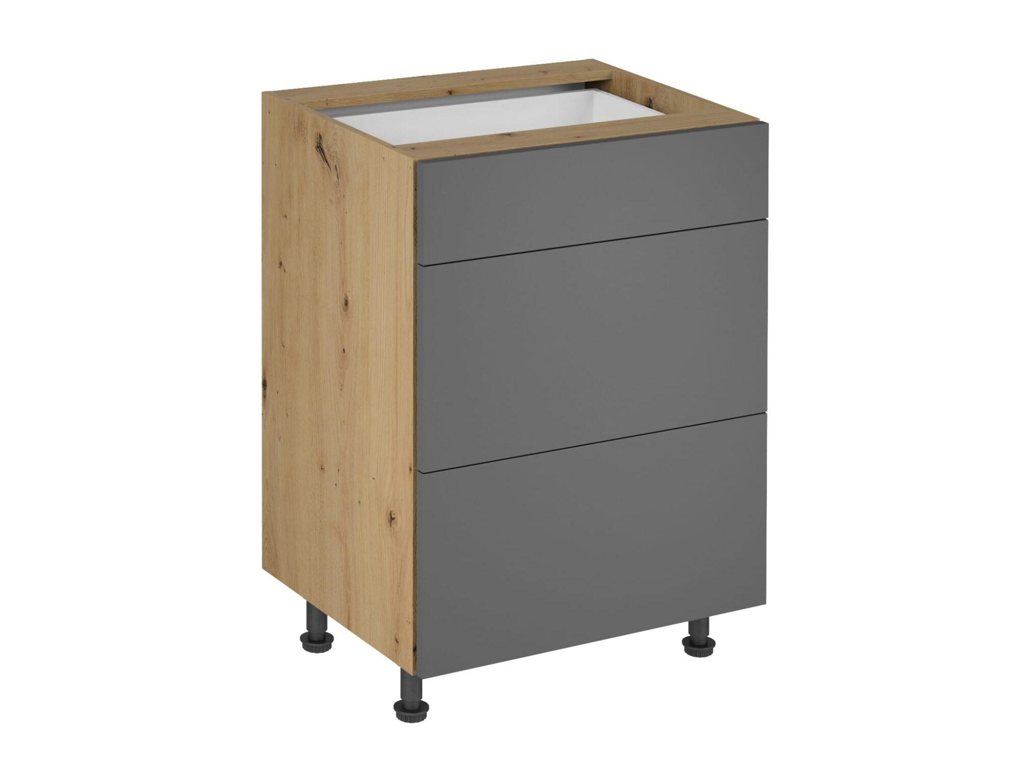 MODERN WIDE KITCHEN BASE UNIT WITH THREE STORAGE COMPARTMENTS IN GREY FOR KITCHENS D60S3