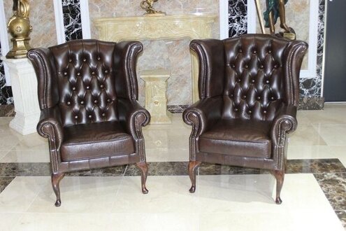 Chesterfield Wing Chair Armchair Sofa Upholstery Seat Loung Brown 100% Leather Immediately