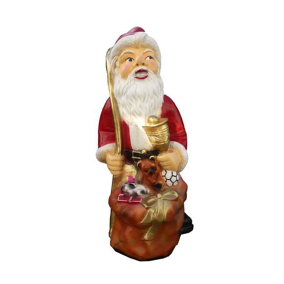 Decorative colorful sculpture designed as santa claus with a present bag 73cm