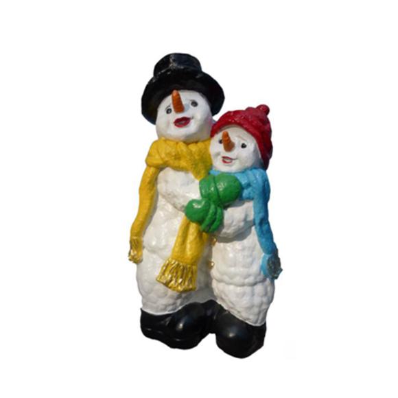 Christmas decorative sculpture deisgned as white snowman couples 47cm