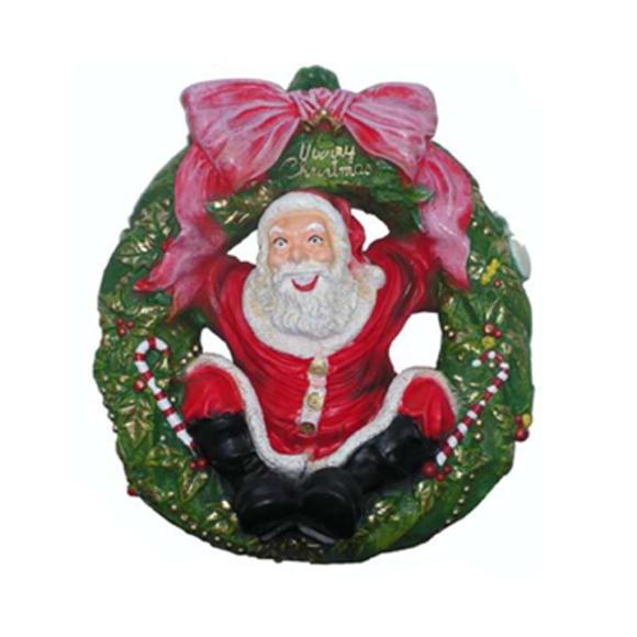 Christmas decorative figure of a wreath with santa claus & pink bow 110cm