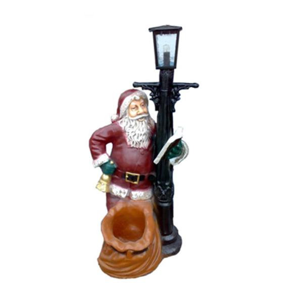 Lighting decor figure designed as a santa claus hugging a post lamp 106cm