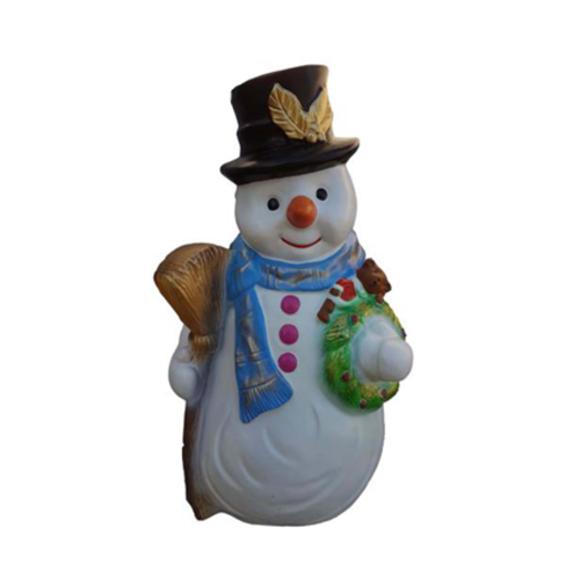 Christmas decorative sculpture designed as a snowman with a broom & a wreath 50cm