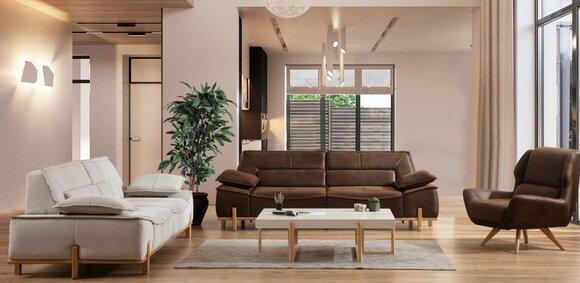 Complete sofa set three seater armchair couch brown fabric sofas 3pcs