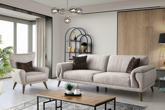 Stylish sofa set Luxurious three-seater fabric armchair Upholstered furniture