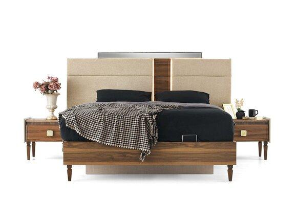 Brown-beige bedroom set designer double bed 2x bedside tables 3pcs