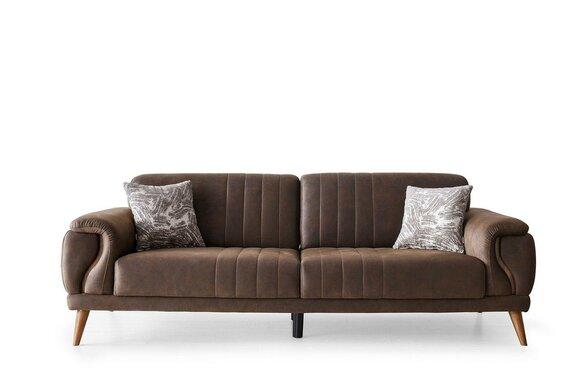 Stylish three-seater upholstered couch living room fabric sofa brown 3-seater