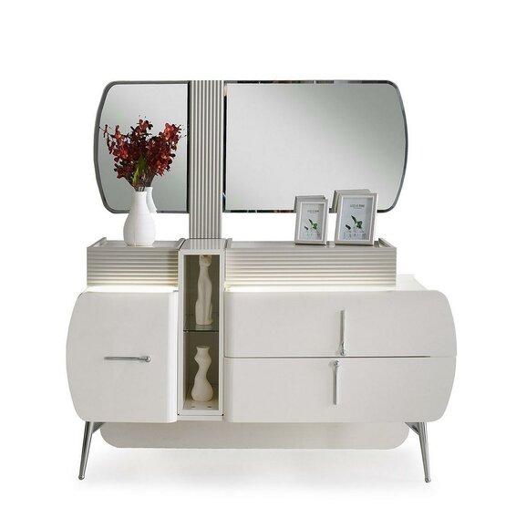 Luxury dresser dressing table cabinet mirror white wood modern set