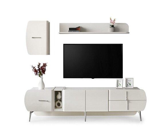 Set living room TV stand shelves sideboard RTV lowboard white