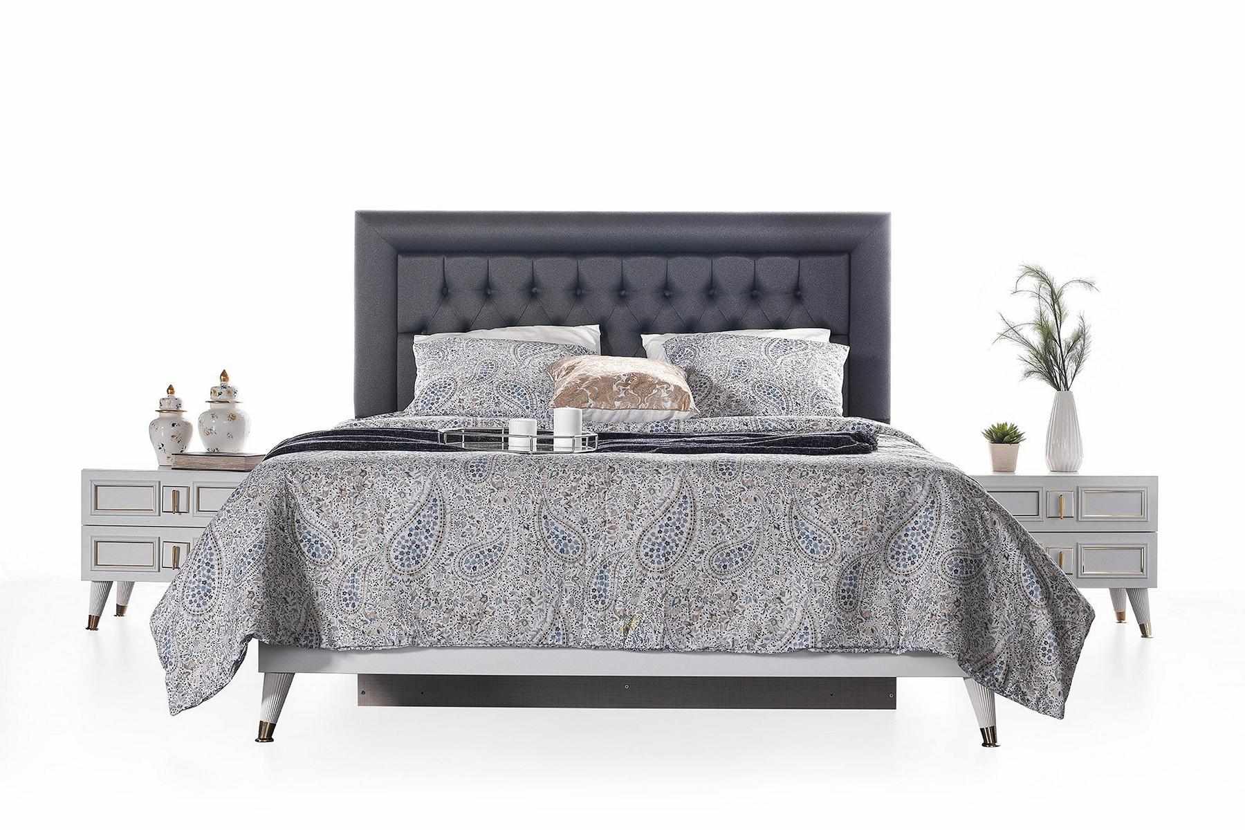 Bedroom set double bed bed bedside tables grey luxury set 3 pcs