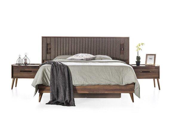 Complete bedroom double bed bedside tables brown bed 3-piece wooden bed