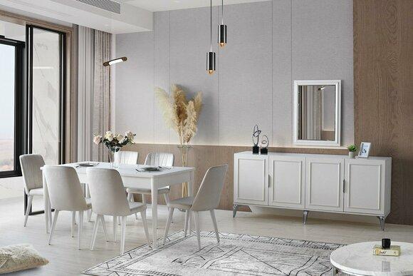 Dining room set dining set dining table chairs wood 9 pcs white sideboard