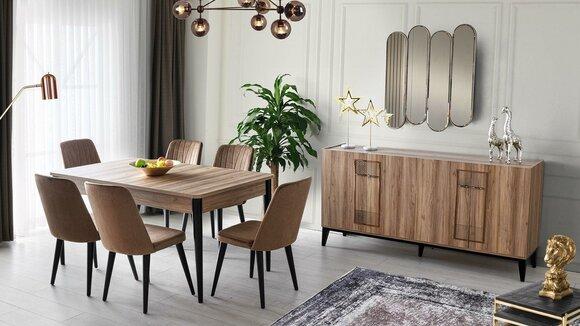 Dining set dining room dining table chairs wood 9 pcs brown sideboard1