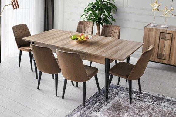 Dining set dining room dining table chairs wood 7 pcs brown table set