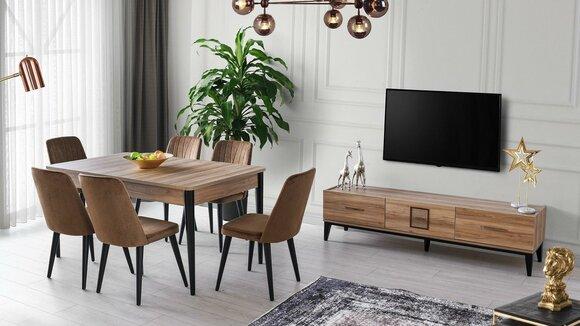 Dining set dining room dining table chairs wood set 8 pcs brown TV stand