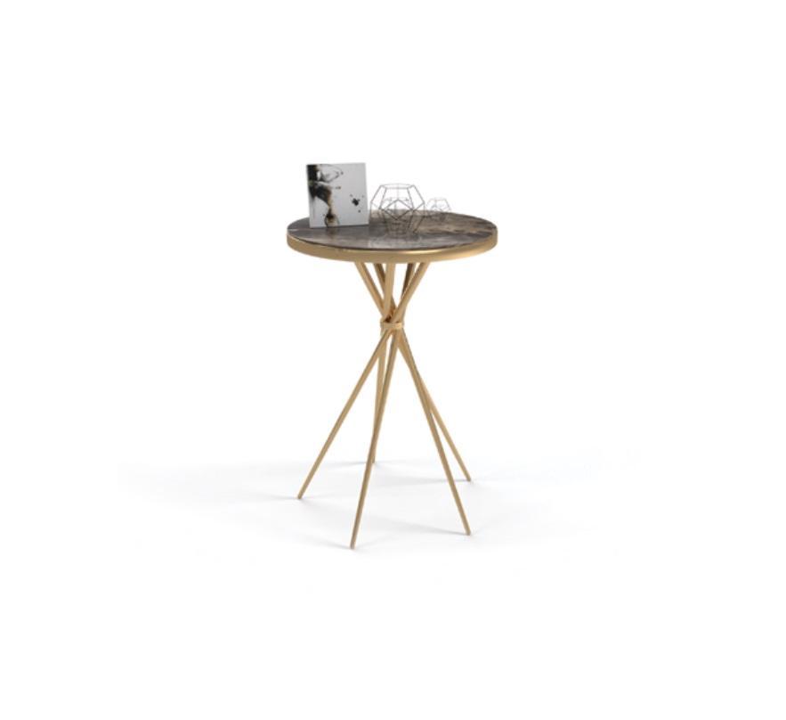 Round side table luxury stainless steel table living room furniture with steel leg