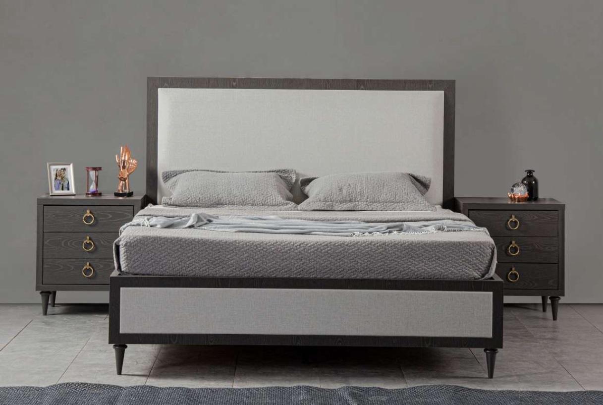 Bedroom Set Grey Bed Design Modern Luxury 2x Bedside Tables 3 pcs.
