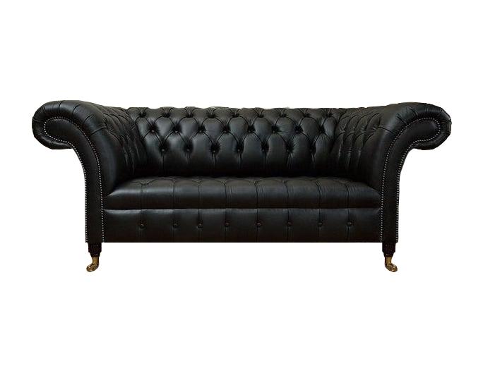 Black leather sofa living room two seater sofa couch upholstery Chesterfield