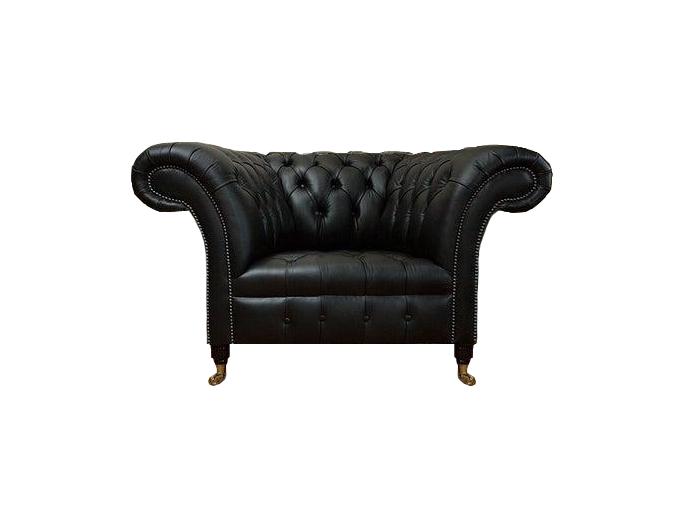 Designer furnishings Chesterfield armchair black leather seat living room