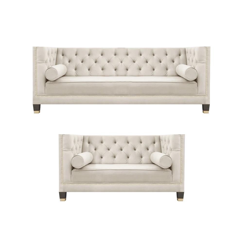 Living room white chesterfield sofas three seater + two seater couch set 3+2